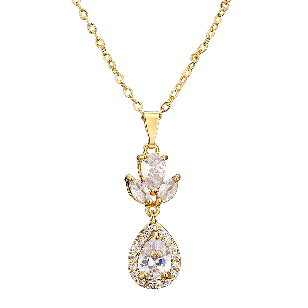 RAKOL in-stock wholesale zircon jewelry two-piece set, women's earrings, necklace, bridal wedding accessories