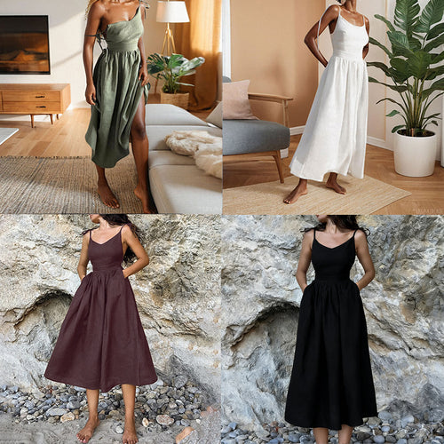 2026 Amazon European and American Women's Clothing Backless Elegant Sen-style Sexy V-Neck High-Waisted Fashion Suspender European and American Dress