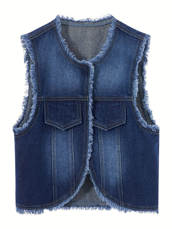 Denim Vest Women's New Elegant Fringed Raw Edge Short Sleeveless Vest Jacket Women's Top