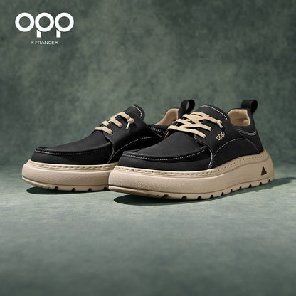 OPP Men's Shoes Spring 2026 New Men's British-style Genuine Leather Business Casual Shoes Low-top Daily Commuter Board Shoes