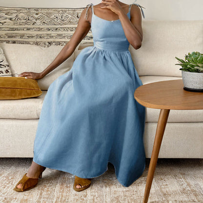 2026 Amazon European and American Women's Clothing Backless Elegant Sen-style Sexy V-Neck High-Waisted Fashion Suspender European and American Dress