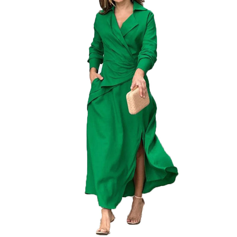 2026 spring European and American new temperament elegant casual temperament long solid color long sleeve long skirt dress