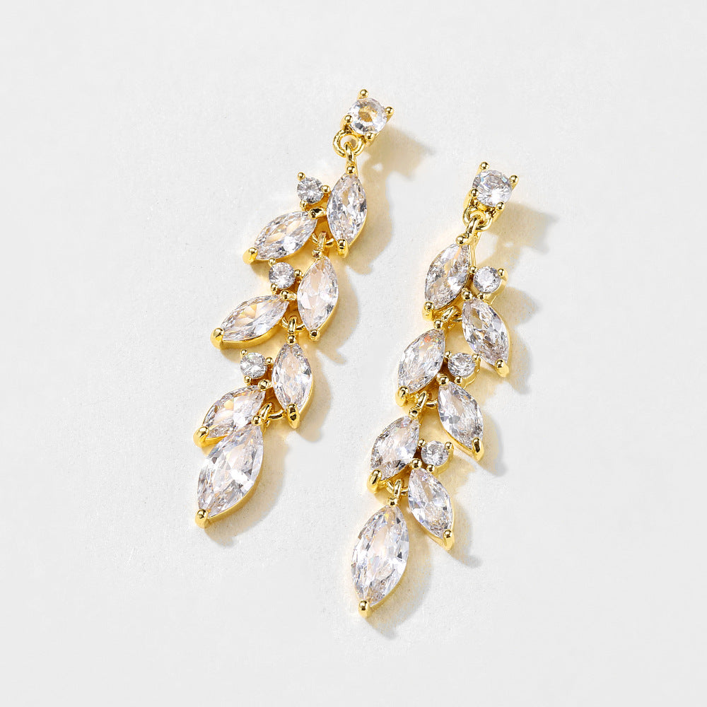 RAKOL European and American retro simple long fringed earrings feminine temperament light luxury slightly zircon bridal wedding earrings