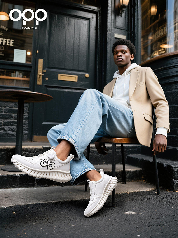 OPP daddy shoes spring men's light luxury leather versatile white shoes swivel button one kick sports casual shoes