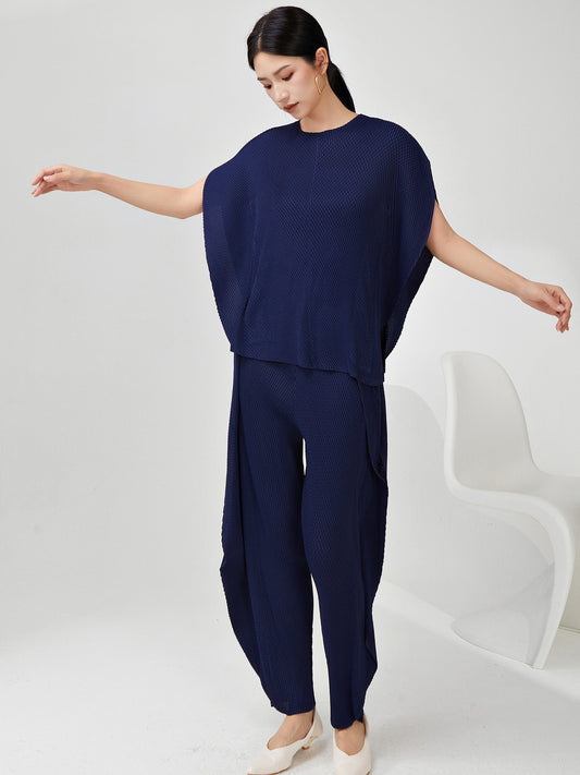 三宅套装秋两件套高级感时尚穿搭一整套宽松T恤上衣不规则休闲裤