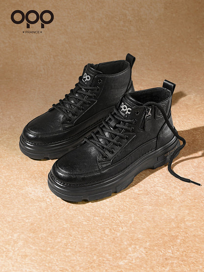 OPP Martin Boots Winter 2026 New Genuine Leather Black Motorcycle British Feng Short Sports Side Zipper Cargo Boots