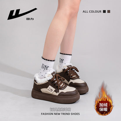 Pullback new color-blocked fleece platform shoes, winter warm shoes, fashionable Khmer cotton shoes, commuting versatile women's shoes