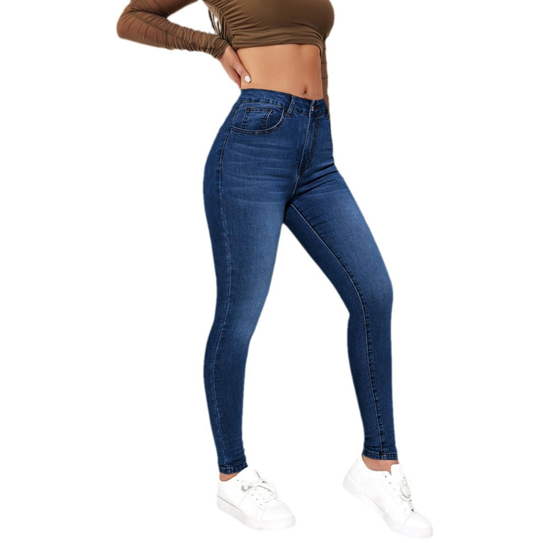 2025 cross-border Amazon independent station autumn hot girl skinny jeans women's street high-waisted stretch small-leg pants