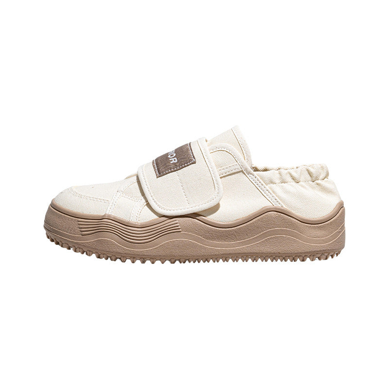 Pull back two canvas shoes women, 2025 spring platform muffin shoes, Velcro, one kick of lazy people, high-value shoes
