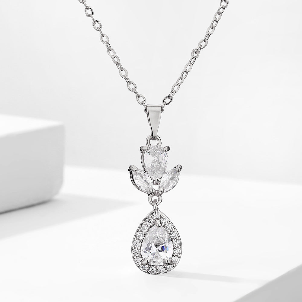 RAKOL in-stock wholesale zircon jewelry two-piece set, women's earrings, necklace, bridal wedding accessories