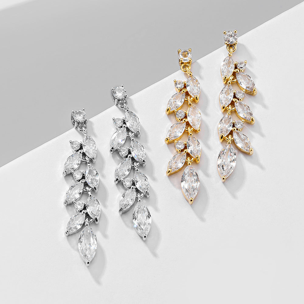 RAKOL European and American retro simple long fringed earrings feminine temperament light luxury slightly zircon bridal wedding earrings