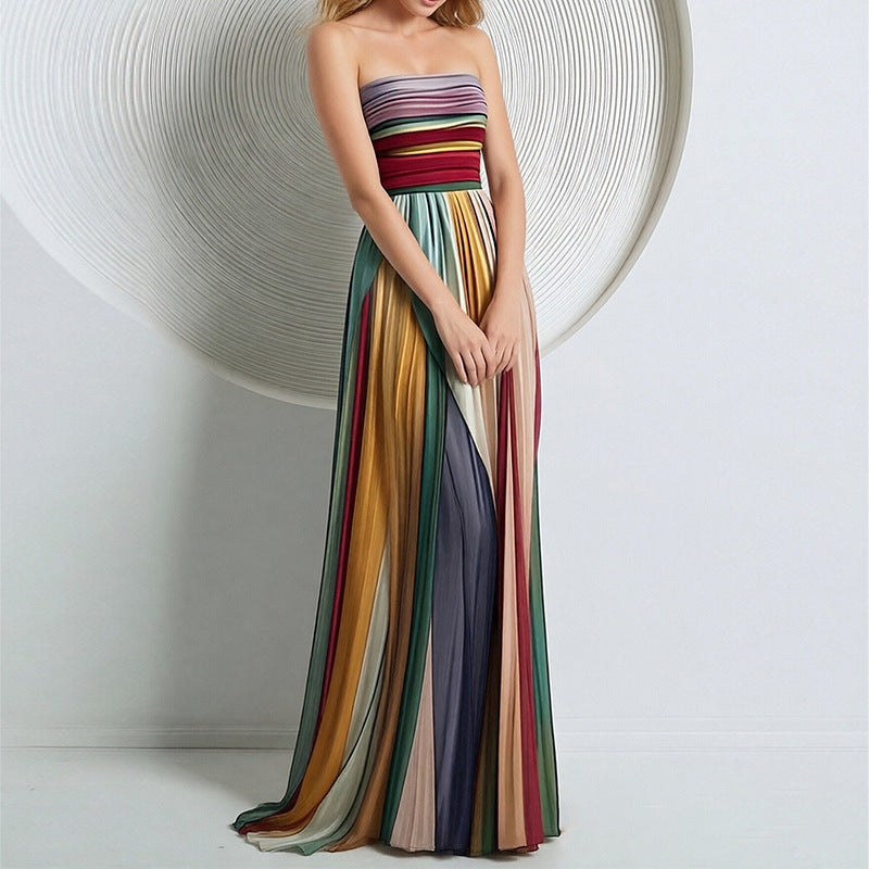 Cross-border 2026 independent station Amazon new European and American sexy bandeau printed colorful long skirt dress dress