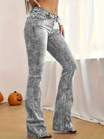 European and American cross-border simple gray jeans washed and versatile slim slimming stretch denim trousers JEANS