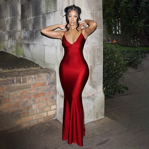 Cross-border foreign trade dress skirt 2023 summer new deep V backless slip skirt slim sexy dress fishtail