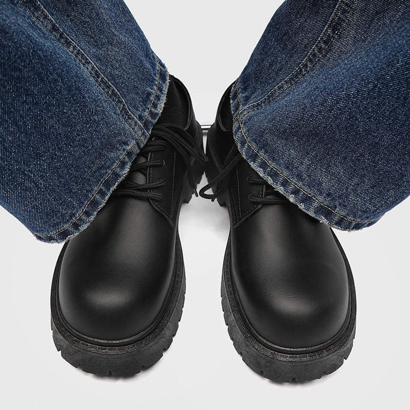 2026 Summer New Men's Casual Retro Thick-Soled Height-Increasing Derby Shoes, Formal British Style Black Wide-Foot Trendy Shoes
