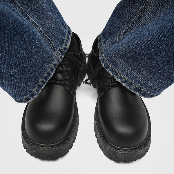 2026 Summer New Men's Casual Retro Thick-Soled Height-Increasing Derby Shoes, Formal British Style Black Wide-Foot Trendy Shoes