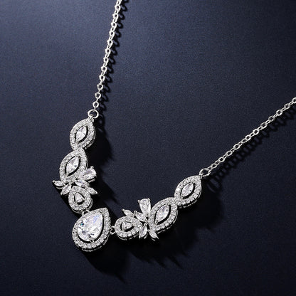 Cross-border new waterdrop zircon necklace, light luxury niche full diamond surrounded pendant accessory, high-end bridal accessory for women