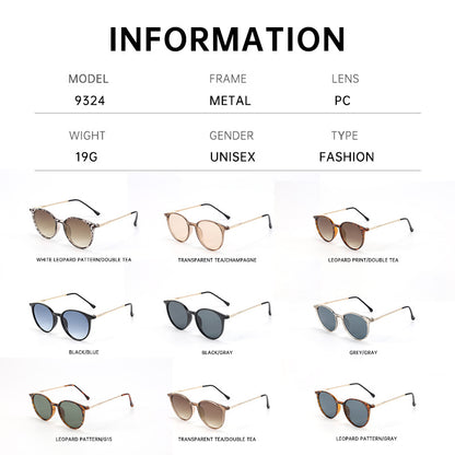 Leopard print round frame sunglasses for women, 2025 new high-end metal sunglasses, versatile personalized cross-border sunglasses for men