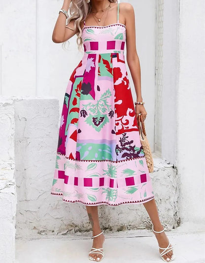 Europe and the United States 2023 Foreign Trade Cross-border Independent Station Summer Women's Clothing Sexy Positioning Printed Suspender Sleeveless Swing Dress