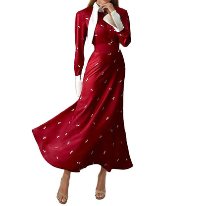 2026 French Lapel Long Sleeve New Women's Clothing Amazon European and American Temperament Fashionable and Elegant Long European and American Dress