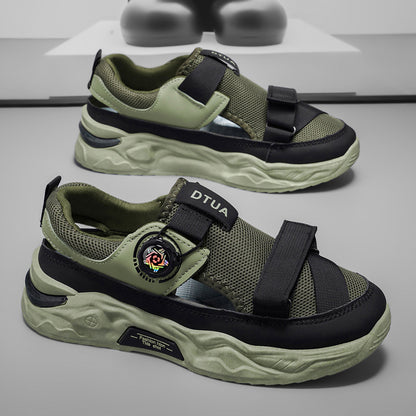 Men's Light Luxury Sandals, 2026 Summer High Appearance Breathable Clog Shoes, Trendy Men's Outerwear Sports Beach Spin Button Shoes