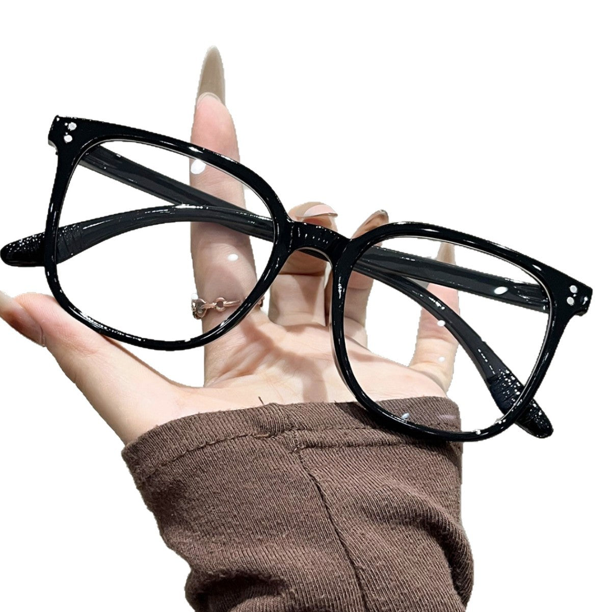 Mi Ding square frame glasses for women, cross-border bare face black frame blue light blocking glasses, student fashion versatile decorative frames