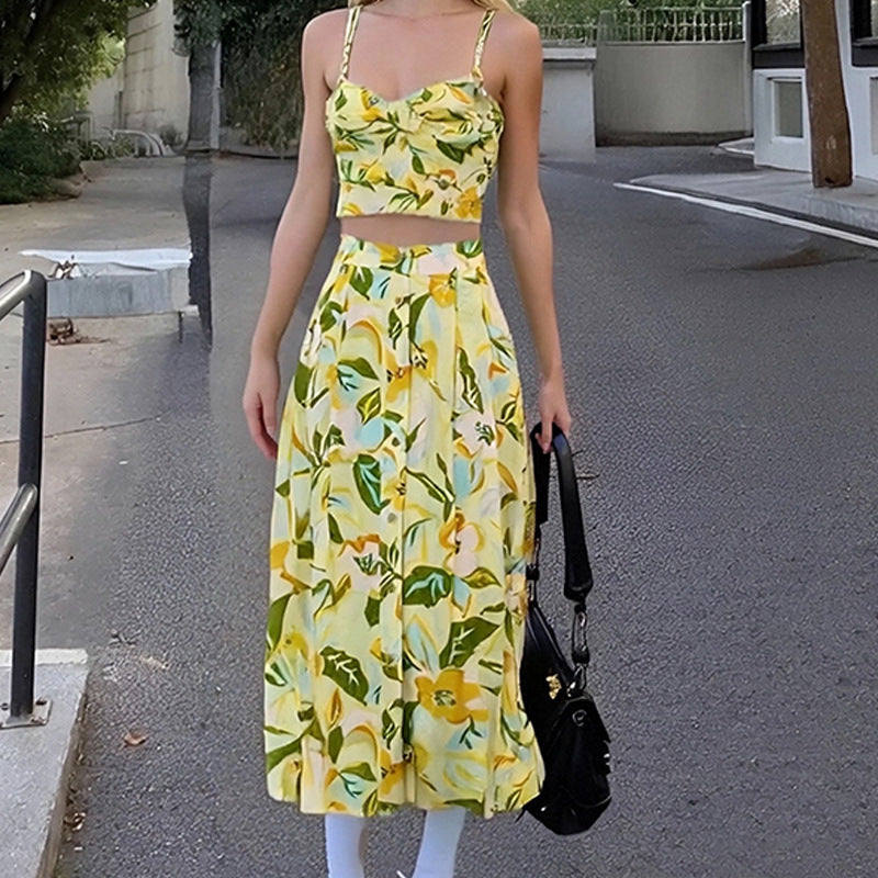 2025 spring and summer new cross-border Amazon European and American fashion elegant bandeau casual slim printed dress
