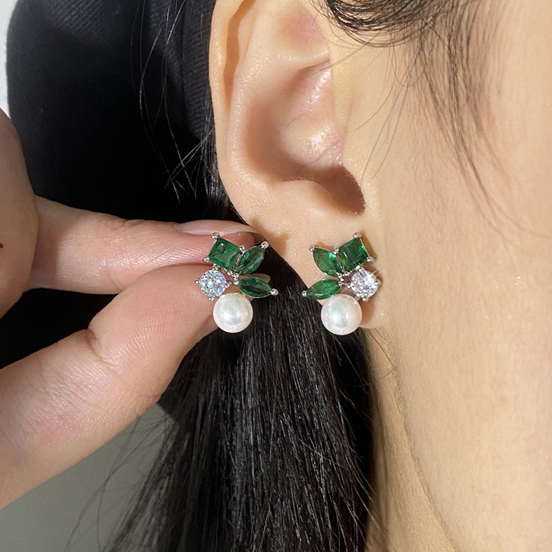 RAKOL European and American Cross-border Fashion Commuter Personalized Earrings, Square Horse Eye Zircon Pearl Simple Earrings