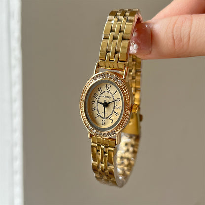 Manufacturer foreign trade direct sales vintage design sense watch female niche oval subdial chain watch female quartz watch