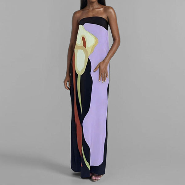 Spring 2026 cross-border cross-border European and American fashion sleeveless off-the-shoulder bandeau sexy backless printed dress for women
