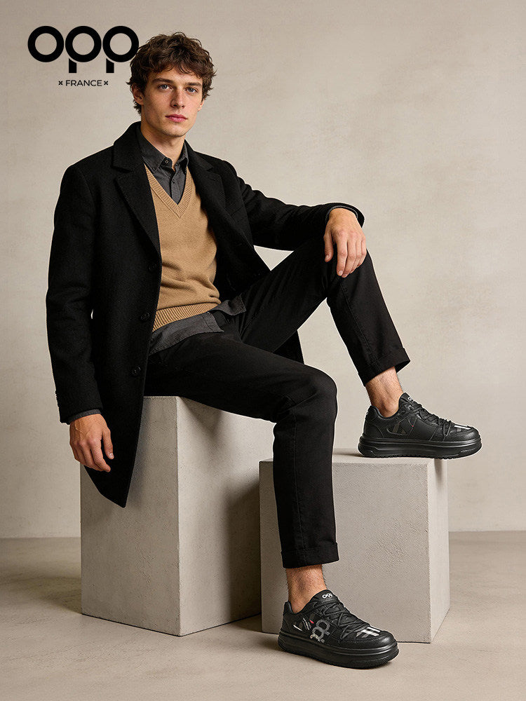 OPP men's shoes spring black sports platform low-top casual versatile high-end trend original leather board shoes for men