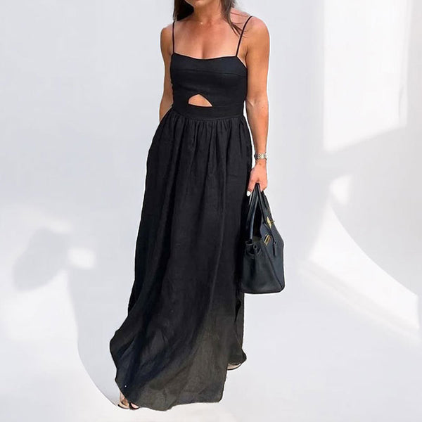 Black breathable suspender high-waisted French dress 2025 European and American fashion spring and autumn new resort style temperament long skirt