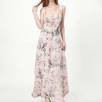 Vestido de verão justo francês com estampado da nova moda europeia e americana da Amazon, disponível em várias cores e tamanhos para o verão de 2025.