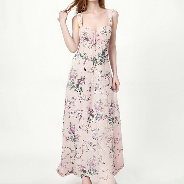 Cross-border summer 2025 Amazon new European and American fashion fashion print French slim sundress dress