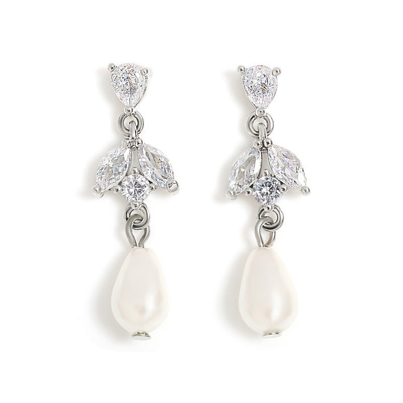RAKOL cross-border bestseller light luxury bridal earrings, high-end earrings, exquisite fashion pearl AAA zircon earrings for women