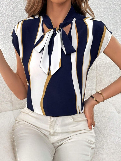 In stock: European and American cross-border 2024 Amazon spring/summer new fashion printed short-sleeved tie bat shirt top