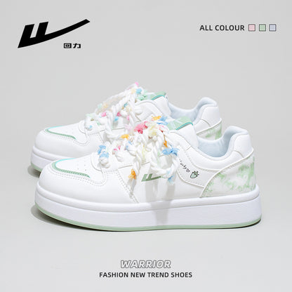 Pull-back matcha green dopamine platform shoes lace-up breathable tie-dye student warm shoes color blocking high-value women's shoes