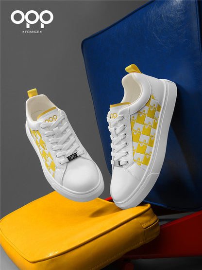 OPP men's shoes spring checkerboard plaid popular light luxury leather low-top lightweight and versatile casual sports shoes for men