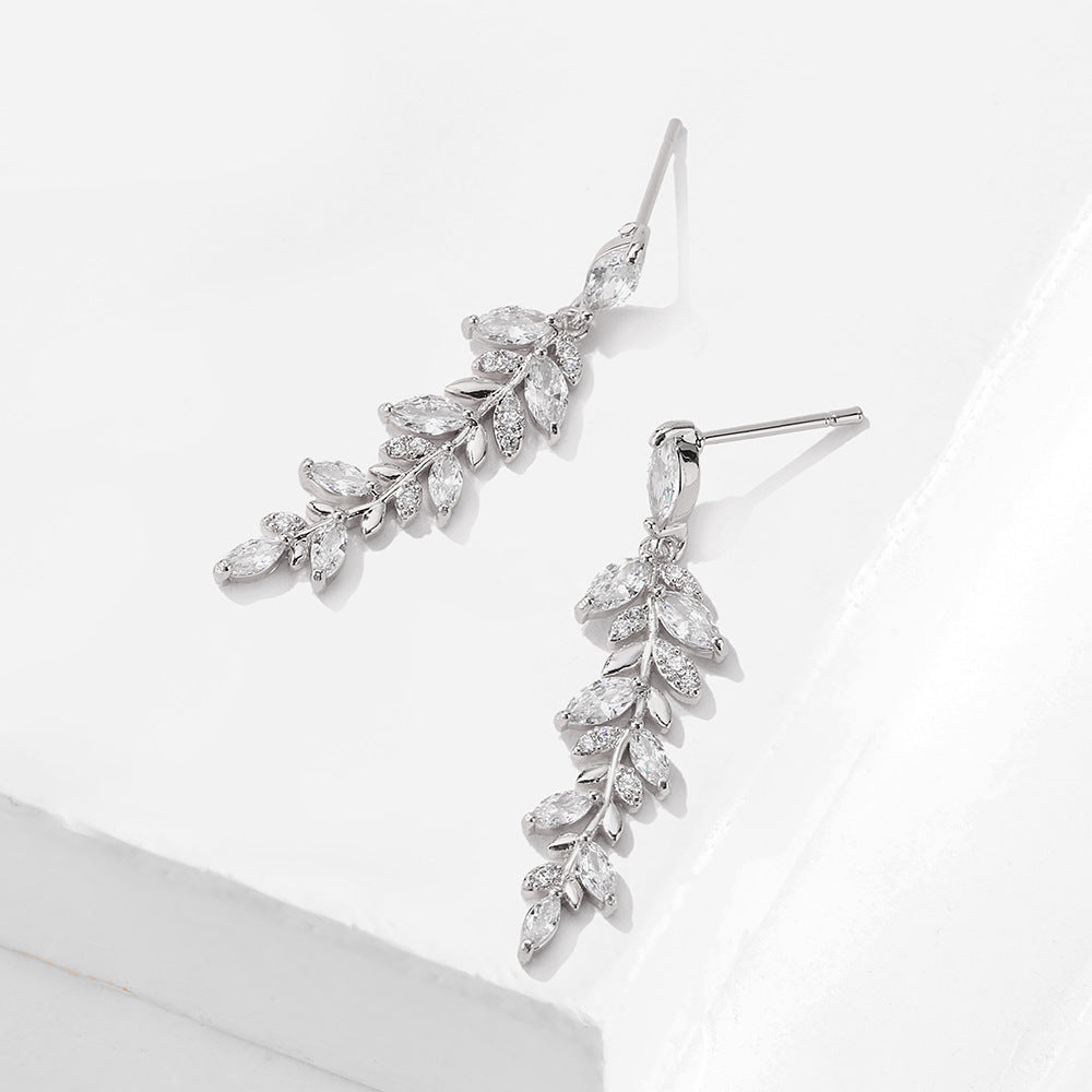 RAKOL Korean fashion creative wheat earring necklace girl's fresh temperament micro-inlaid zircon jewelry two-piece set