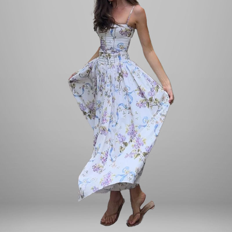 2025 European and American cross-border summer women's new suspender floral dress celebrity style square neck slip dress