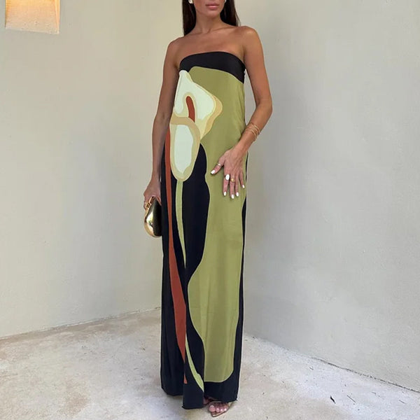 Spring 2026 cross-border cross-border European and American fashion sleeveless off-the-shoulder bandeau sexy backless printed dress for women