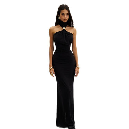 Cross-border wholesale 2025 summer new European and American clothing temperament solid color sleeveless slim hip wrap dress dress for women