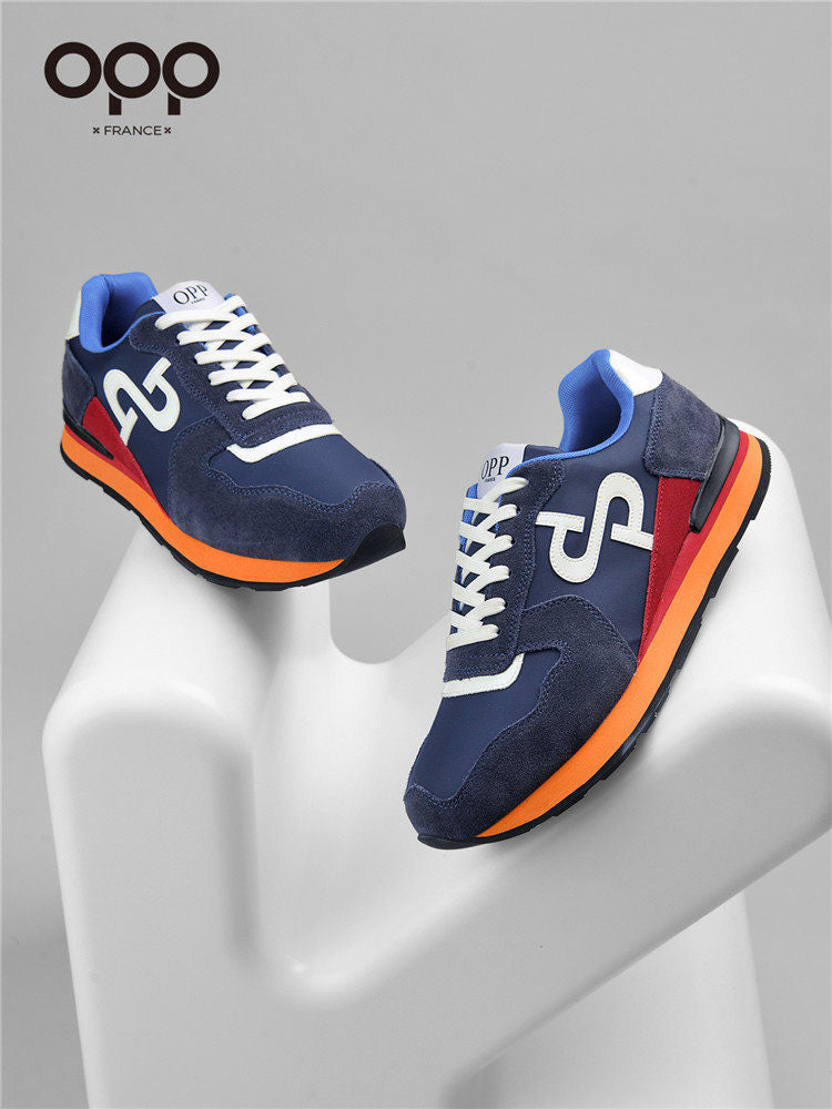 OPP Men's Shoes Spring 2026 New Leather Men's Sports Running Casual Shoes Fashion Versatile Color-Blocked Forrest Gump Shoes