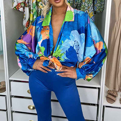 2025 Summer New Cross-border European and American Amazon Hot Selling Fashion Printed Casual Resort Style Long Sleeve Shirt 661
