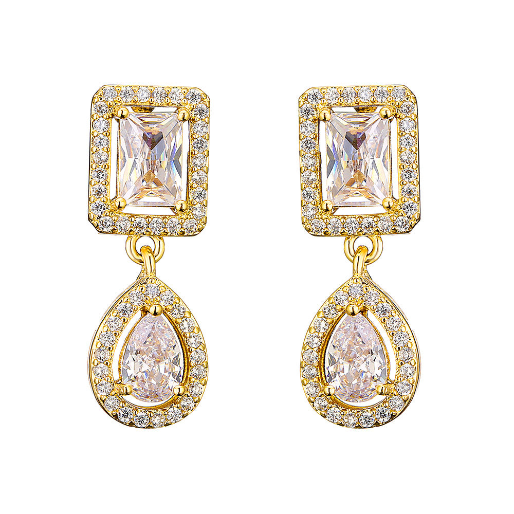 RAKOL European and American classic vintage light luxury geometric square earrings for women, exquisite and exquisite micro-inlaid waterdrop zircon earrings