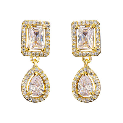 RAKOL European and American classic vintage light luxury geometric square earrings for women, exquisite and exquisite micro-inlaid waterdrop zircon earrings