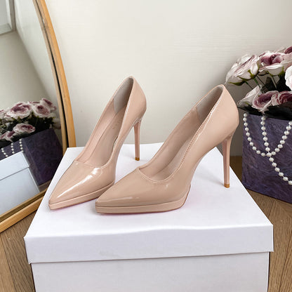 WO Huizhou women's shoes, patent leather waterproof platform, pumps, European and American fashion, light luxury, versatile, stiletto heels, no tired feet