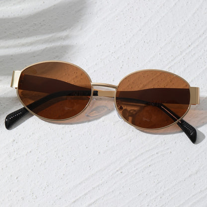 2 sets of oval metal small frame sunglasses for women, sophisticated fashion street style sunshade glasses paired with trendy sunglasses
