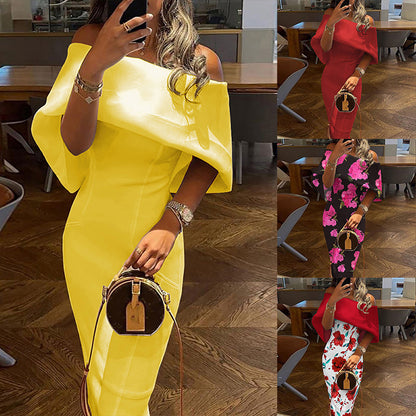 2026 New Independent Station European Beauty Clothing Slanted Shoulder Print Sexy Hip Skirt Slim Temperament Dress Women's 661