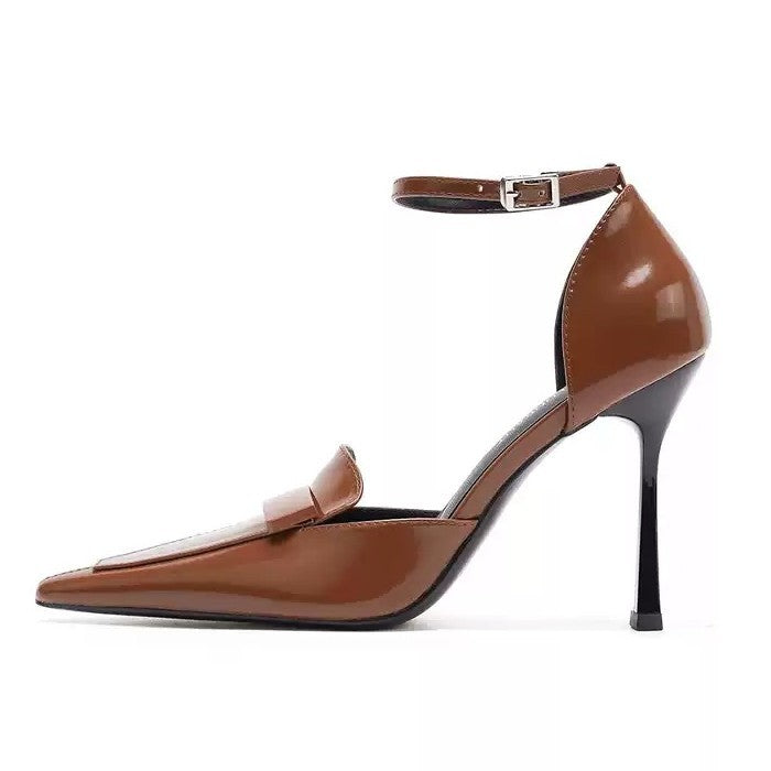 Poplar forest small square toe brown high heels women's stiletto heels 2026 new temperament side hollow single shoes women's shoes high heel sandals
